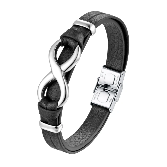 Fashion Infinity Symbol Leather Bracelet Men Korean Personality Versatile Punk Jewelry Stainless Steel Bracelet Gifts for Men