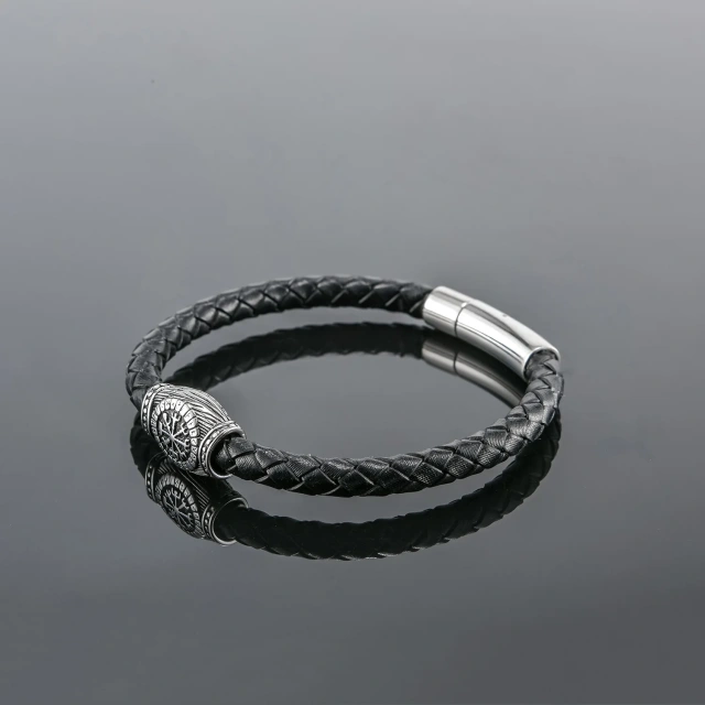 Vintage Mens Pulseras Jewelry Homme Stainless Steel Beads Black Brown Wide Genuine Leather Bracelets & Bangles