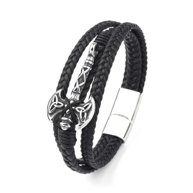 Factory Direct Sales Men Fashion Jewelry Black Stainless Steel Bracelet for Men Leather Bracelet Braided Hand Rope