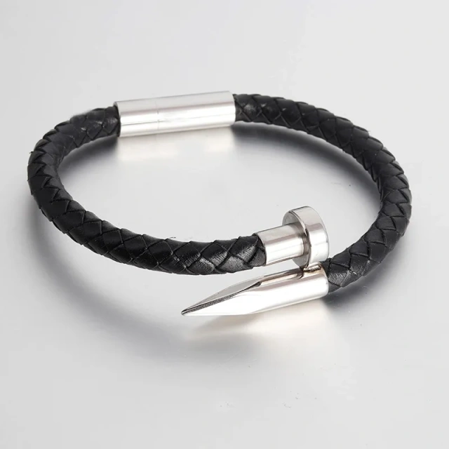 Luxury Braided Real Leather Men Bracelet Stainless Steel Magnetic Clasp Leather Braided Chain Bracelet for Men