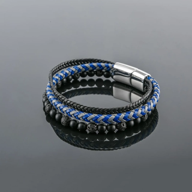 High Quality Vintage Sample Natural Stone Jewelry Tiger Eye Mens Leather Beaded Bracelet