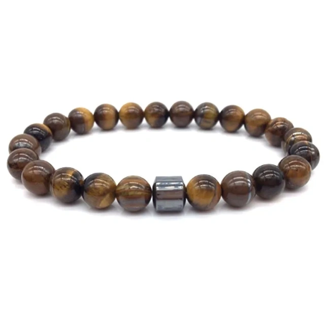 Men's and Women's Natural Stone Bead Bracelet Black Eye Tiger Eye Single Circle Hand String Fashion Bangles