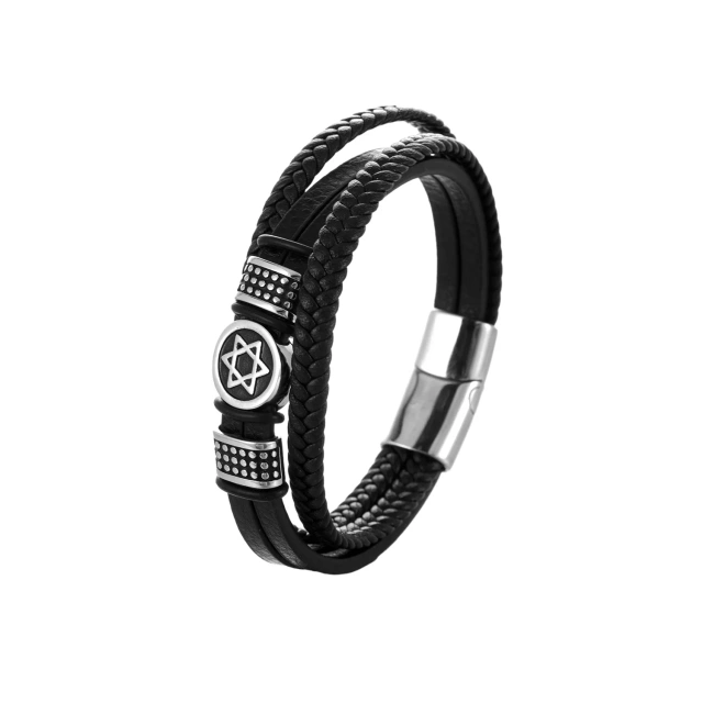 Fashion Handwoven Multilayer Design Stainless Steel Tree of Life Vintage Leather Bracelet for Men