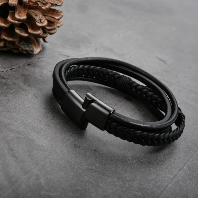 Genie Leather Men Bracelet Stainless Steel 2023 Twisted Stainless Steel Men Bracelet