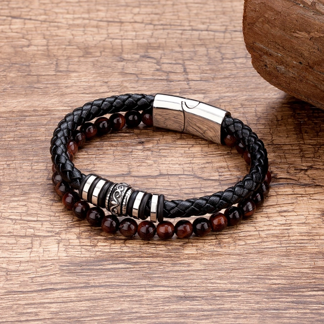 Hot Sale Manufacturers Stainless Steel Jewelry Braided Bracelet Black Leather Stainless Steel Bracelet for Men Bracelet