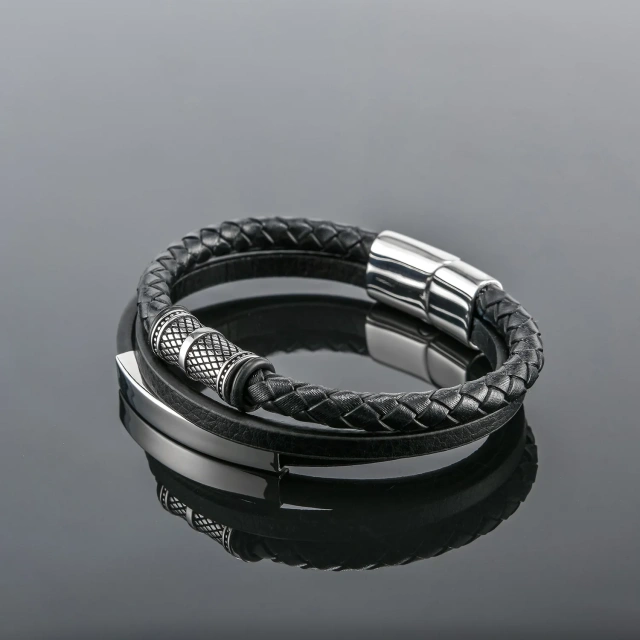 Cross-border E-commerce Retailer Wholesales Jewelry Stainless Steel Leather Bracelet Men