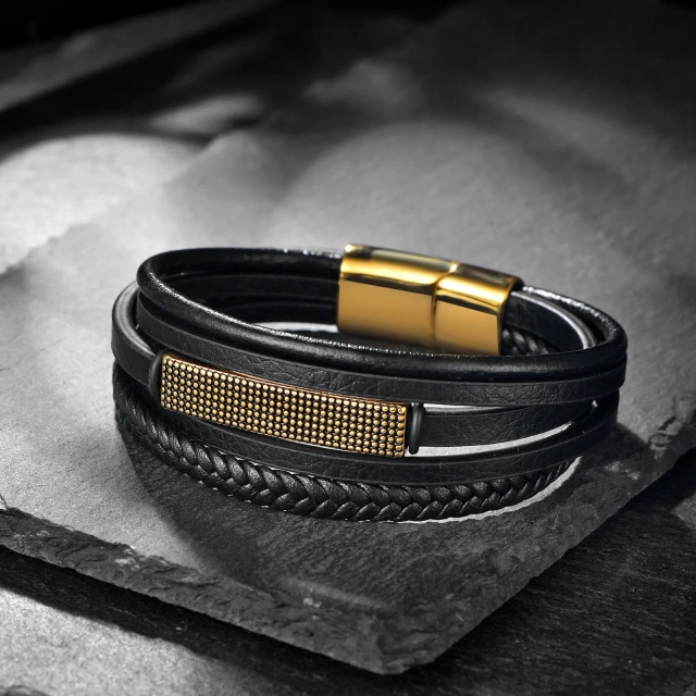 Best Selling Men's Leather Rope Bracelet European American Stainless Steel Cross-Border Fashion String Bracelets