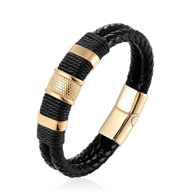 Factory Direct Sales Mens Leather Bracelet Stainless Steel Metal and Leather Bracelet Engraved Logo