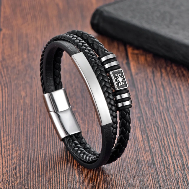 New Design High Quality Stainless Steel Men Bracelet Genuine Leather Braided Bracelet With Custom Logo
