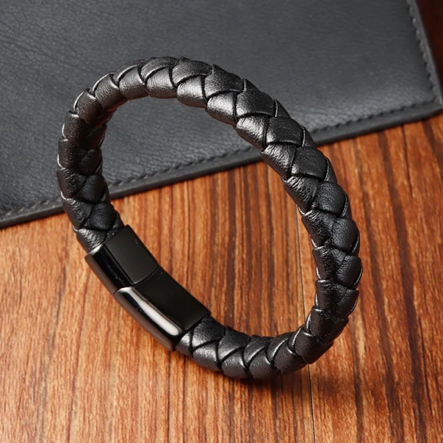High Selling Simple Braided Bracelet Men's Cowhide Leather Bracelet Stainless Steel Leather Rope Leather Bracelet Men