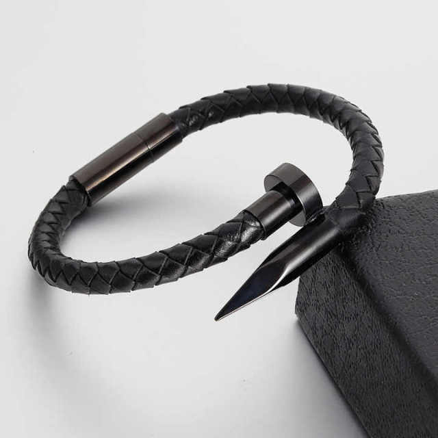 Luxury Braided Real Leather Men Bracelet Stainless Steel Magnetic Clasp Leather Braided Chain Bracelet for Men