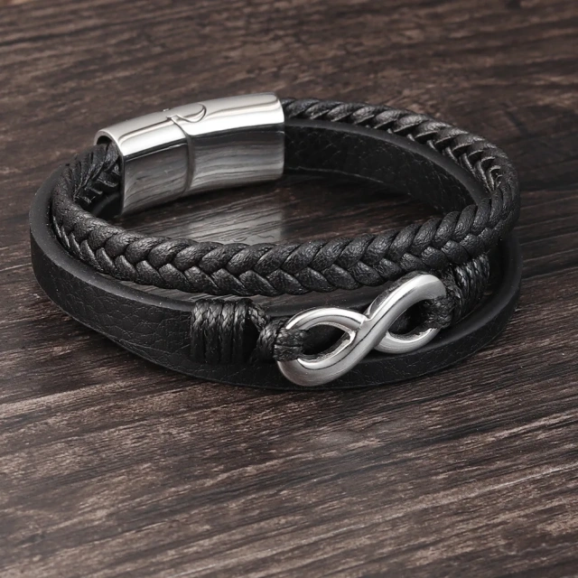 Factory Sell Braided Bracelet Leather Braided Multi-layer for Men Personalized Leather Bracelet Stainless Steel