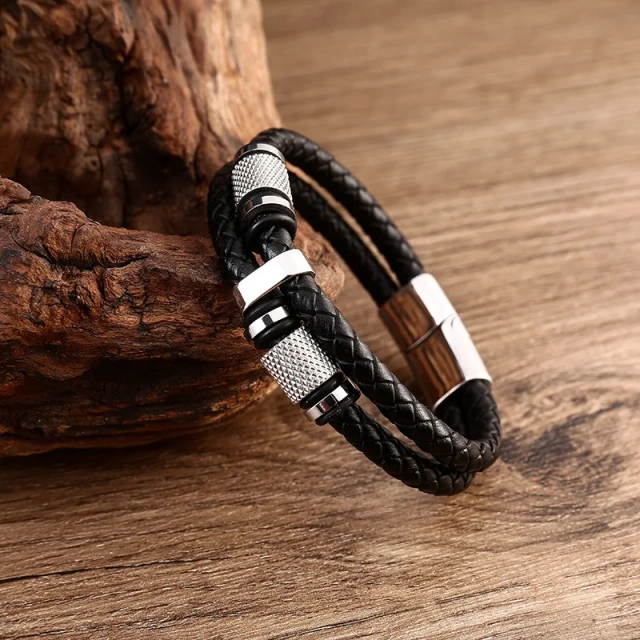 New Jewelry Products Support Lettering Handmade Retro Woven Leather Bracelet Couples Pair Punk Stainless Steel Bracelet
