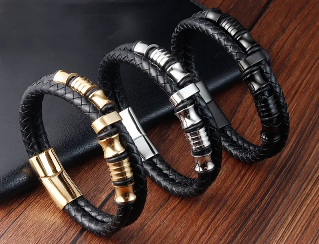 Handmade Black Leather Rope Cowhide Men Braided Bracelet Boy Leather Bracelets