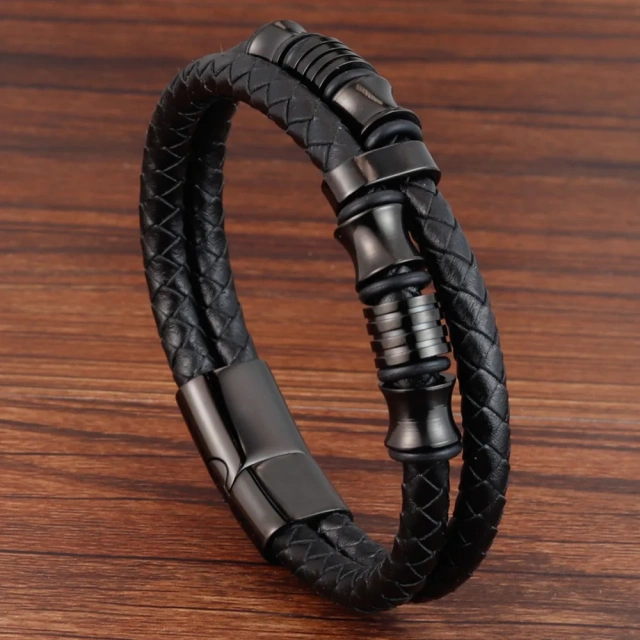 Handmade Black Leather Rope Cowhide Men Braided Bracelet Boy Leather Bracelets
