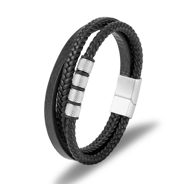 Men's Stainless Steel Leather Rope Bracelet Factory Wholesale Cross-Border Hot-Selling Simple Bracelet Fashion String Bracelets