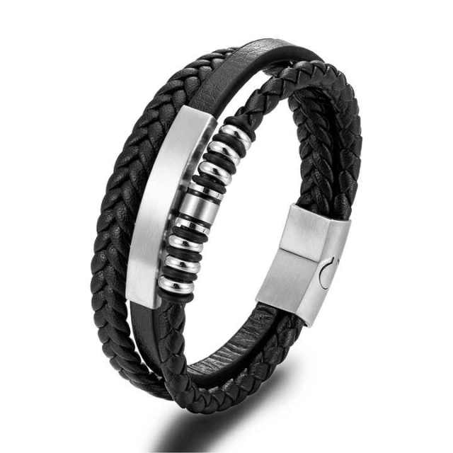 Wholesale Men Jewelry Bracelet Mens Magnetic Clasp Black Men Jewelry Bracelet Leather Bracelet
