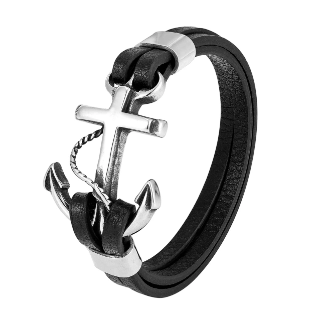 Hot Selling Men Leather Bracelet Boat Anchor Bracelet Leather for Engraving logo Men's Leather Bracelet Retro Style