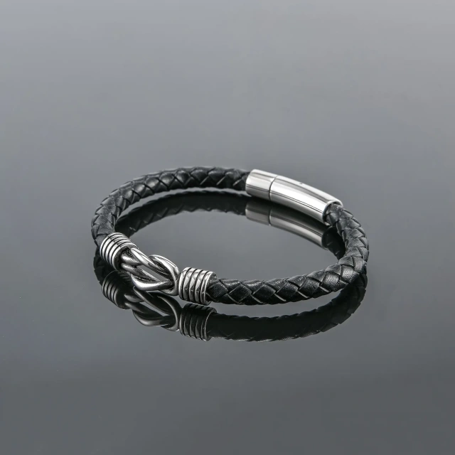 Factory Bulk Twine Leather Bracelet Magnetic Stainless Leather Bracelet for Men