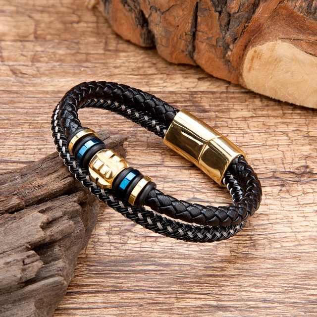 Factory Direct Sales Fashion Jewelry Custom Men Bracelet Black Stainless Steel Bracelet for Men Leather Bracelet