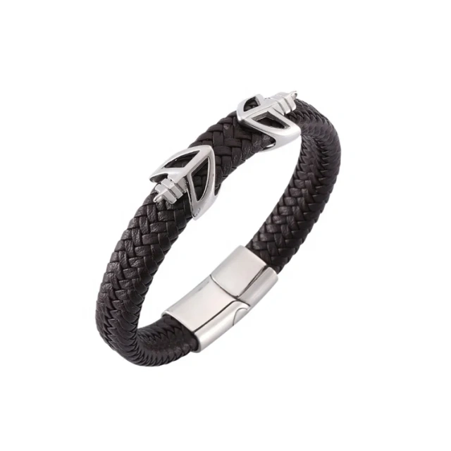 Wholesale Direct Deal Mens Bracelet String Metal with Leather
