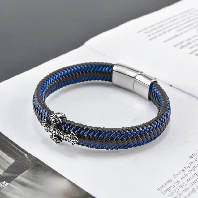 Fashion Jewelry Leather Bracelet Black Brown 316l Stainless Steel Clasp Men Bracelet for Men