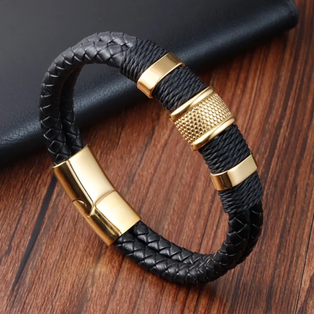 Hot Selling Stainless Steel Personalized Leather Bracelet