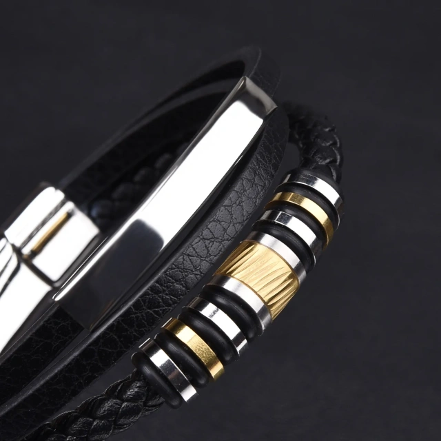 Fashion Stainless Steel Jewelry Leather Men Bracelet Waterproof Gold Silver Stainless Steel Bracelet for Men