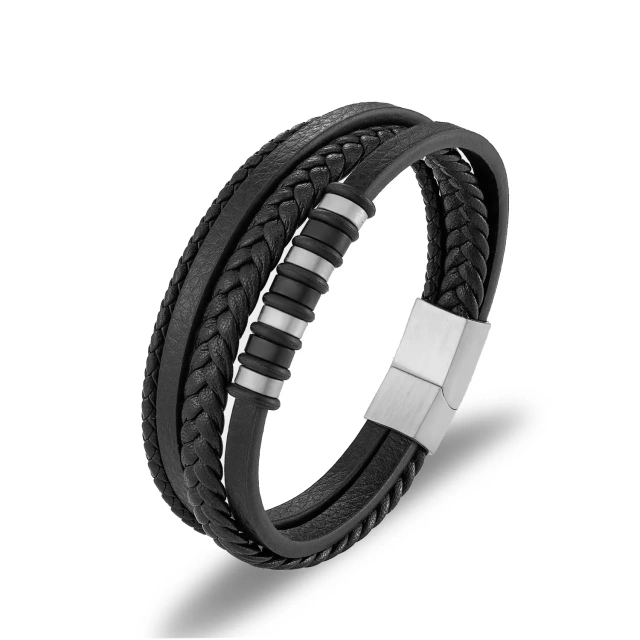 Personalized Stylish Custom Gold Leather Bracelet Braided Stainless Steel Bracelet Men