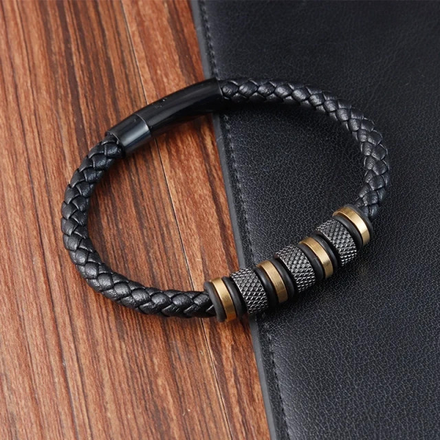 Wholesale Gold and Silver Handmade Leather Band Bracelet Men's Jewelry