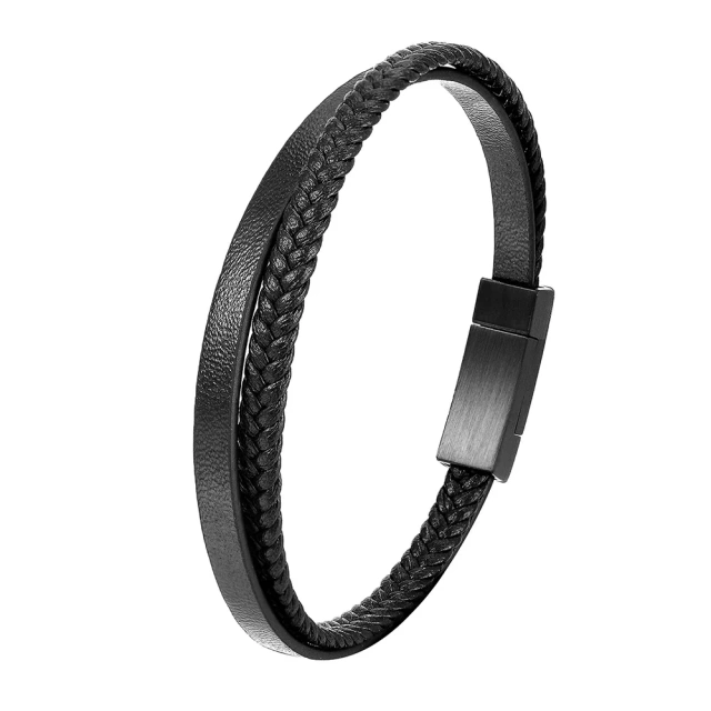 High Quality Wholesale Custom Fashion Braided Wristband Bangle Leather Stainless Steel Bracelet for Men Bracelet