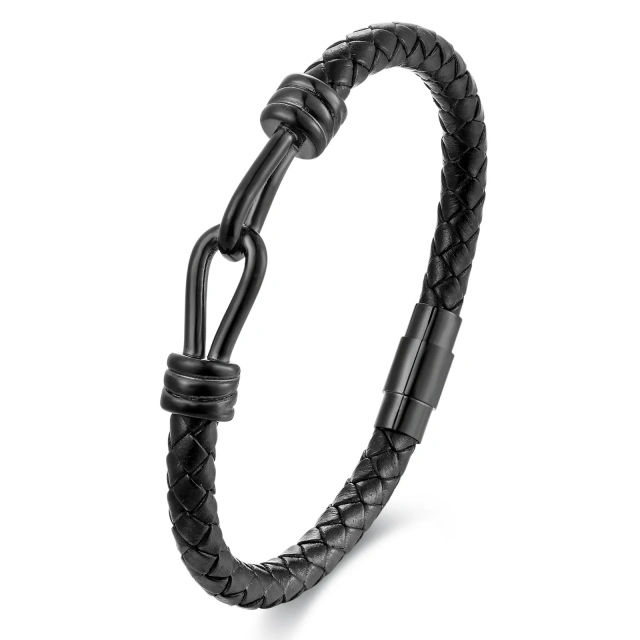 Factory Wholesale Custom Logo Personalized Stylish Custom Gold Fish Hook Brown Leather Bracelet for Men