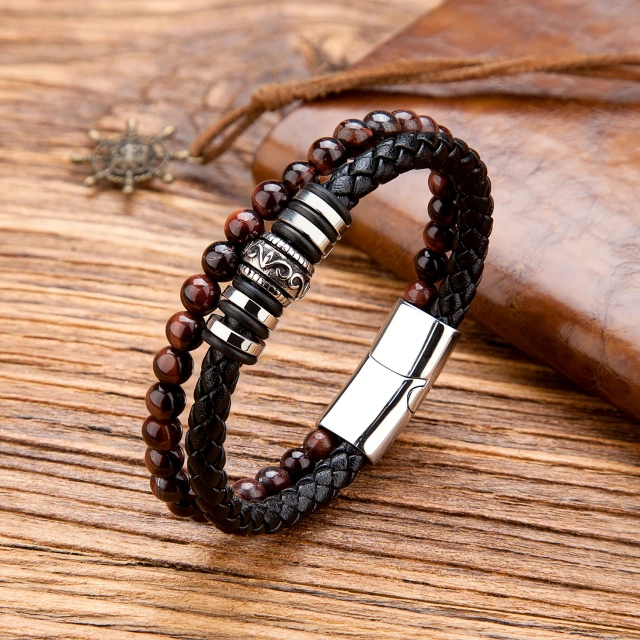 Hot Sale Manufacturers Stainless Steel Jewelry Braided Bracelet Black Leather Stainless Steel Bracelet for Men Bracelet