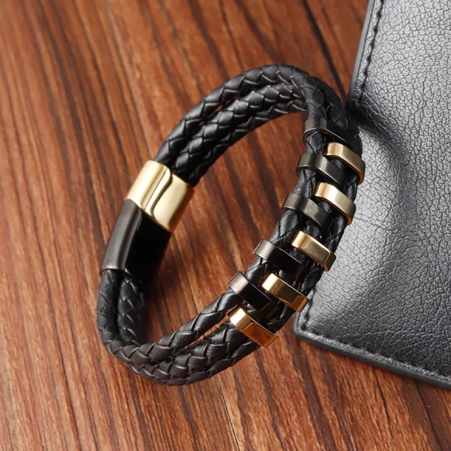 Custom Men Jewelry Handmade 21CM Wholesale Bracelets Steel Gold Plated Bracelet Braid Rope Bracelet