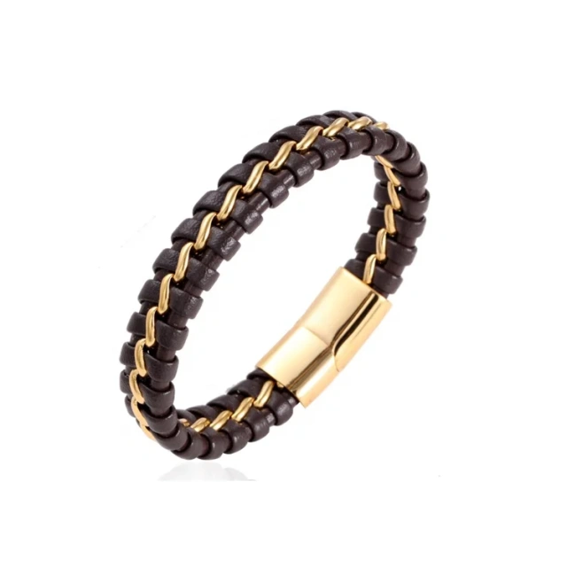 Men's Jewelry Leather and Stainless Steel Braided Bracelet