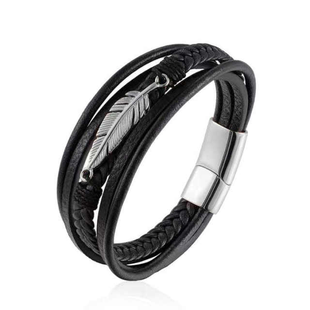 Genie Leather Men Bracelet Stainless Steel 2023 Twisted Stainless Steel Men Bracelet
