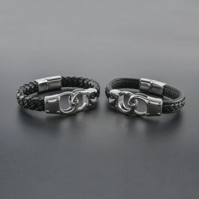 New Fashion Hand Woven Black Leather Rope With Stainless Steel Bracelet Men With Diy Laser Customized Words Beads