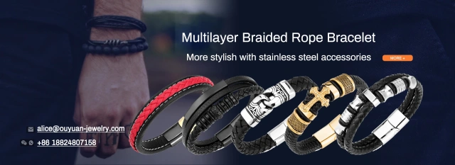 Fashion Jewelry Personalized Men Bracelet Homme Volcanic Rock Black Stainless Steel Leather Bracelet for Men Magnetic Clasp C