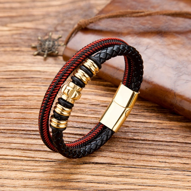 Wholesale Hot Sale Jewelry Stainless Steel Bracelet Luxury Black Leather Bracelet Braided Chain