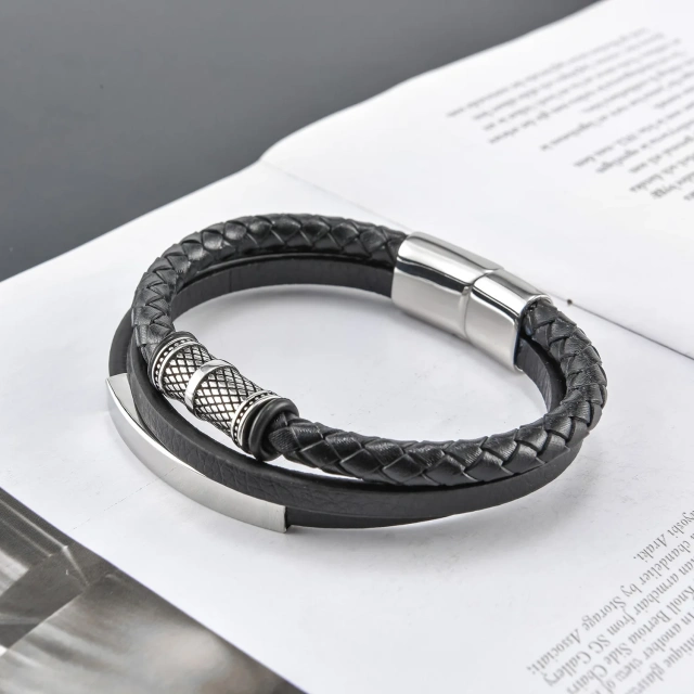 Cross-border E-commerce Retailer Wholesales Jewelry Stainless Steel Leather Bracelet Men