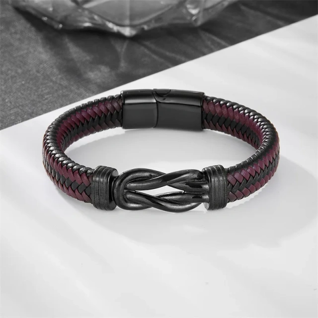 Custom Leather Infinity Knot Bracelet Leather Punk Jewellery Wristband Eternity Knot Stainless Steel Magnetic Clasp Bracelet