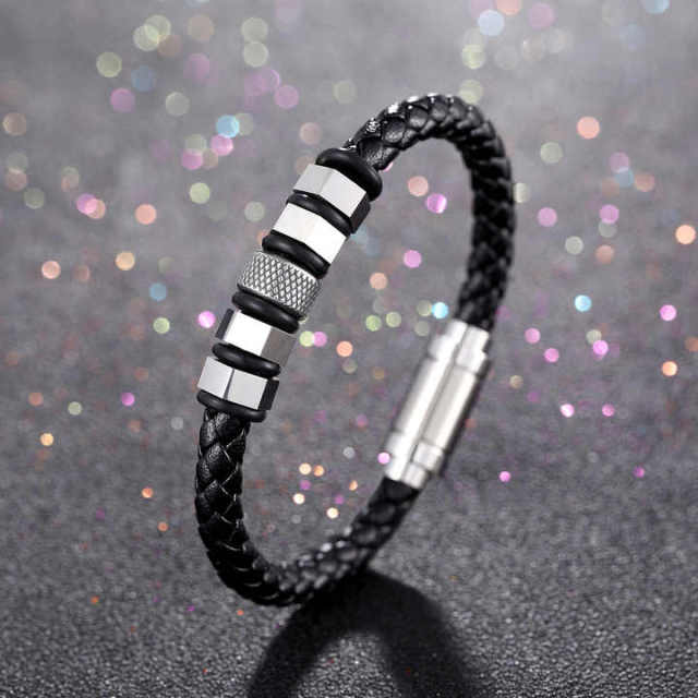 Factory Direct Sales Fashion Fine Jewelry Bangle 21cm 20cm 19cm Silver Stainless Steel Leather Bracelet for Men Bracelet