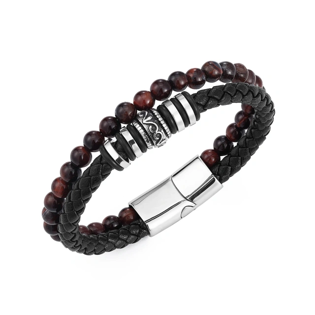 Hot Sale Manufacturers Stainless Steel Jewelry Braided Bracelet Black Leather Stainless Steel Bracelet for Men Bracelet