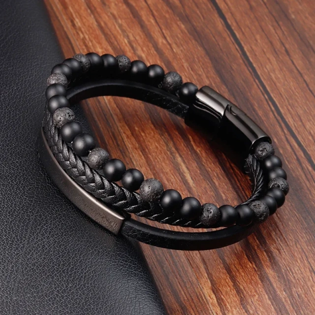Wholesale Factory Manufacturers Sell Vintage Stainless Steel Bracelet Men Twisted Stainless Steel Men Bracelet with Stone