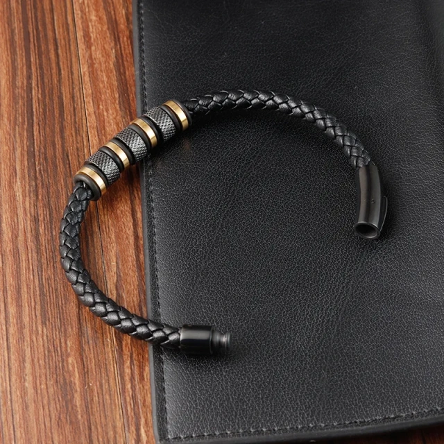 Wholesale Gold and Silver Handmade Leather Band Bracelet Men's Jewelry