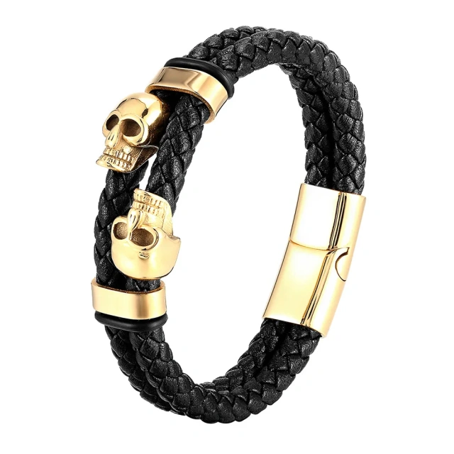 High Quality Custom Stainless Steel Clasp Black Braided Cord Handmade Rope Leather Bracelet for Men