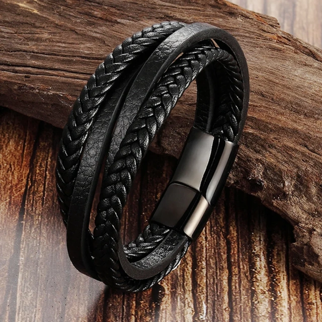 In Stock Bulk Order Sale Leather Jewelry Stainless Steel Bracelet Men