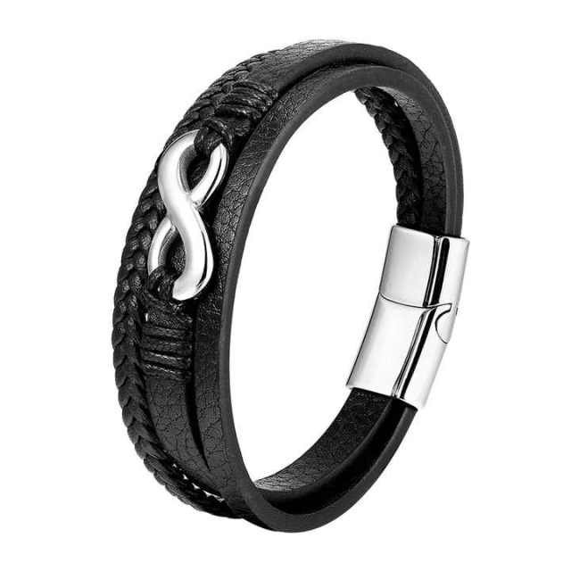 Factory Sell Braided Bracelet Leather Braided Multi-layer for Men Personalized Leather Bracelet Stainless Steel
