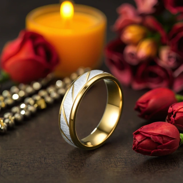 Men and Women's Stainless Steel Wedding & Engagement Rings Gold Plated 18K Fashionable Lover's Jewelry for Couples