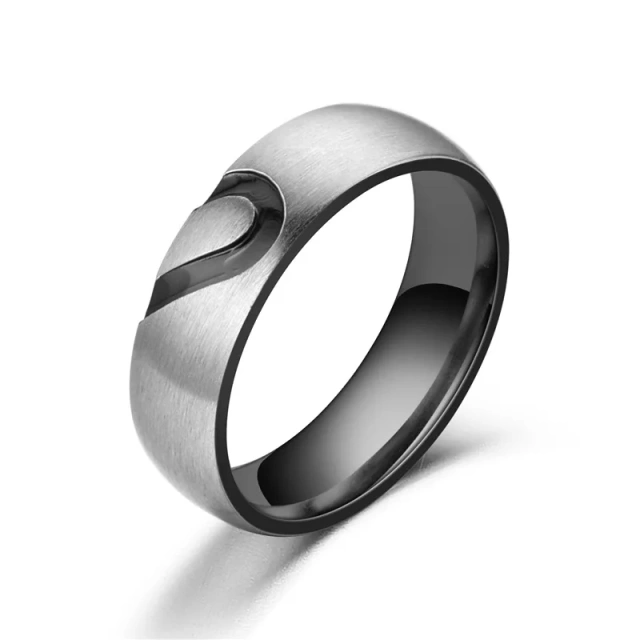 Men Pure Titanium Ring Rose Gold Black Heart Shape CZ  Wedding Band Engagement Rings for Women Diamond